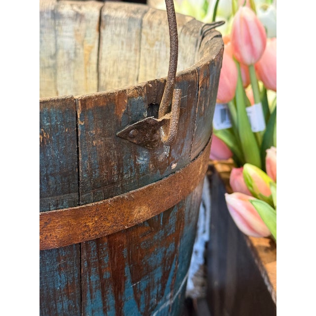 Antique 1800s Shaker Wooden Bucket Blue Paint For Sale - Image 6 of 11