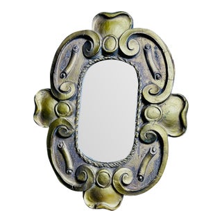 Giltwood Scroll Frame Oval Wall Mirror With Craquele, 20" For Sale