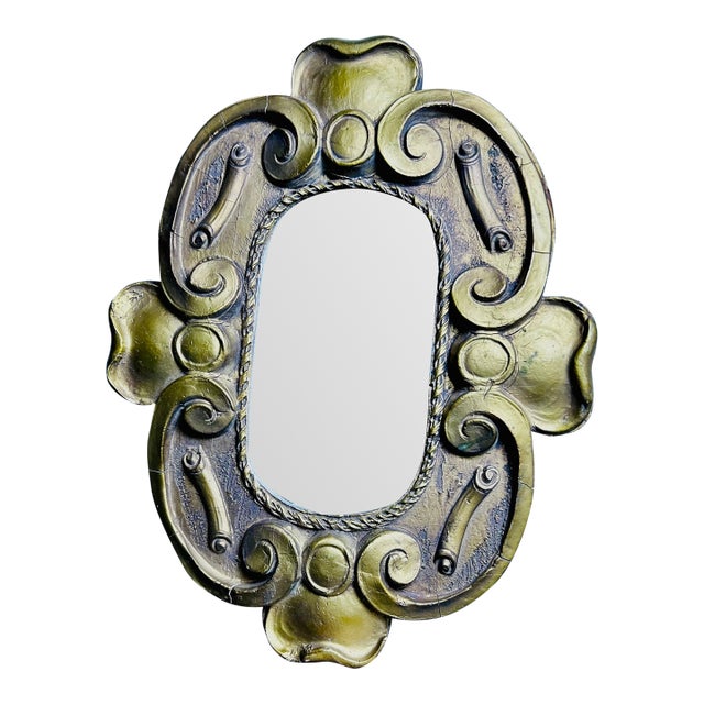 Giltwood Scroll Frame Oval Wall Mirror With Craquele, 20" For Sale