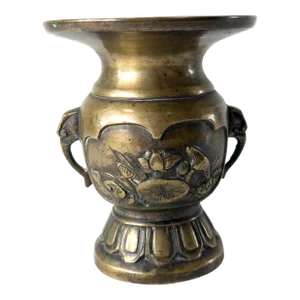 Early 20th Century Japanese Bronze Vase With Lotus Flowers and Ducks