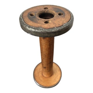 Antique 19th Century Wooden Textile Spool With Metal Rims – Large Industrial Bobbin | Farmhouse & Mill Decor Accent For Sale