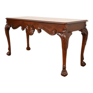 Baker Furniture Georgian Carved Mahogany Console or Sofa Table, Newly Refinished For Sale