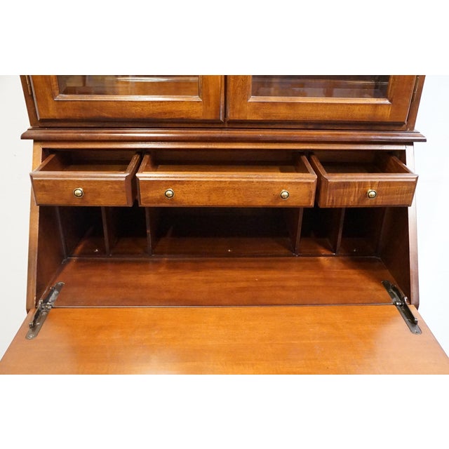 Wood High End Vintage Solid Cherry Traditional Style 34" Secretary Desk W. Double Bonnet Display Hutch For Sale - Image 7 of 13