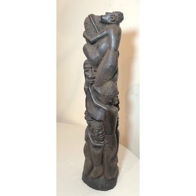 Ebony Large Antique Hand Carved African Wooden Makonde Tribe Totem Sculpture Statue For Sale - Image 8 of 12