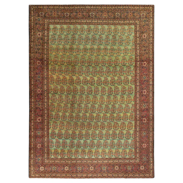 Textile Late 19th Century Antique Tabriz Persian Rug in an All Over Green, Red Floral Pattern For Sale - Image 7 of 7