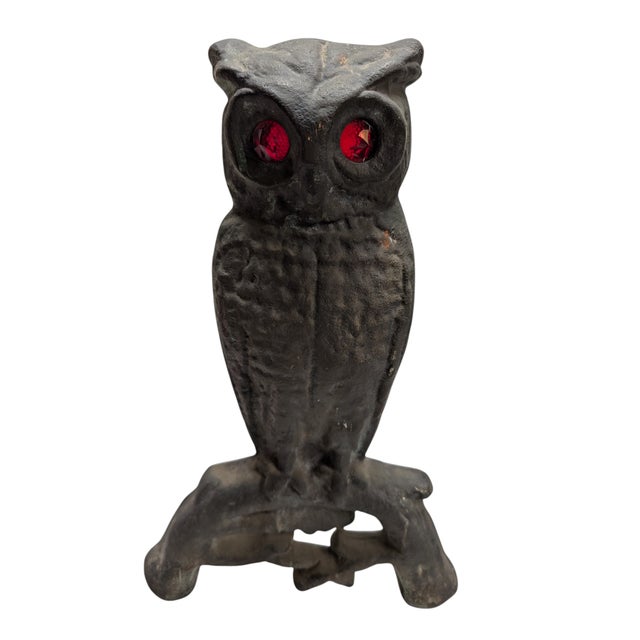 Antique Owl Cast Iron Fireplace Andirons For Sale - Image 4 of 4