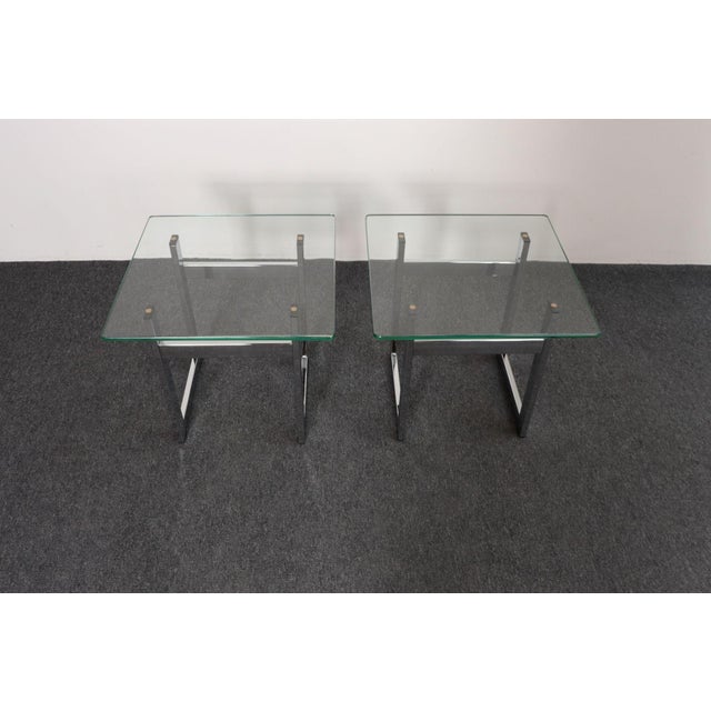 Mid Century American Modern Side / End Tables in Chrome With Square Glass Tops For Sale In New York - Image 6 of 15