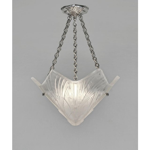 Art Deco Hettier & Vincent Art Deco Pendant Chandelier Circa 1930 - Hexagonal Glass & Nickel For Sale - Image 3 of 14