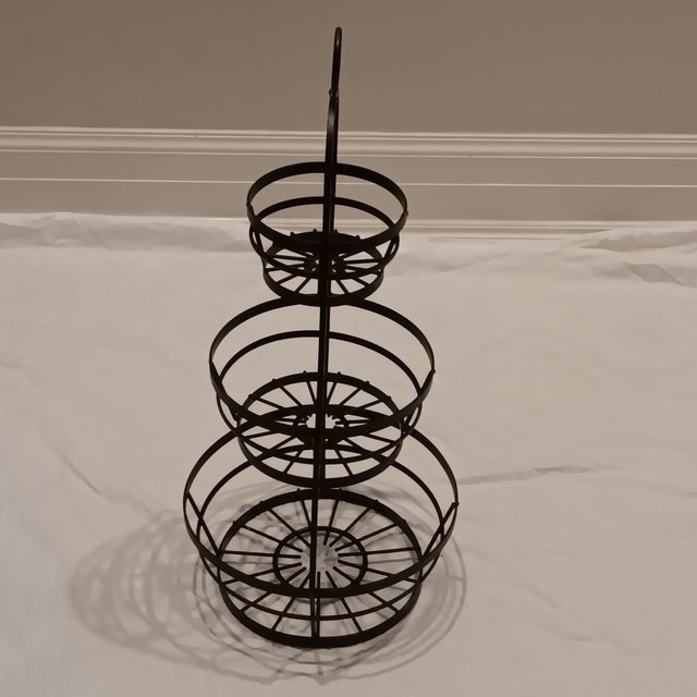 Black Large Vintage 3 Tier Wrought Iron Fruit/Food Holder/ Kitchen Stand For Sale - Image 8 of 12