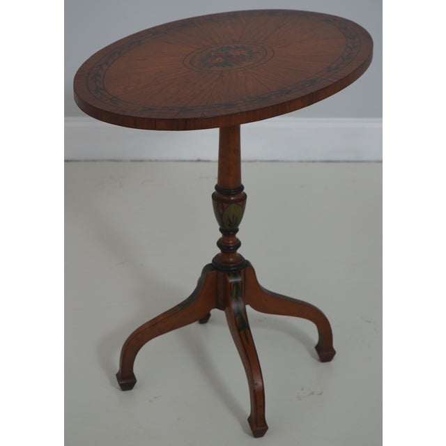 Queen Anne Pair of Vintage Adams Style Oval Inlaid Pedestal Tables For Sale - Image 3 of 13
