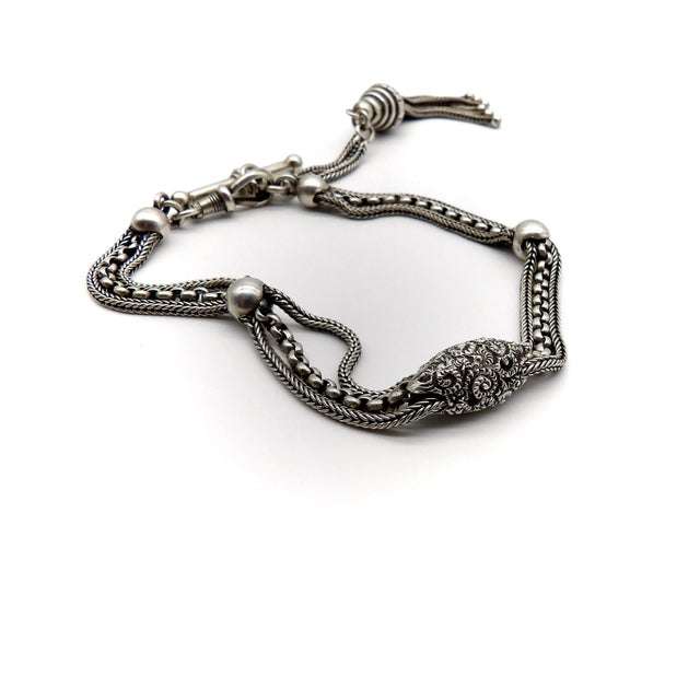 Late 19th Century Sterling Silver Victorian Albertina Watch Fob Chain and Bracelet For Sale - Image 4 of 9