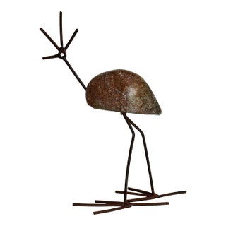 Antique African Figurative Bird of Stone and Metal For Sale