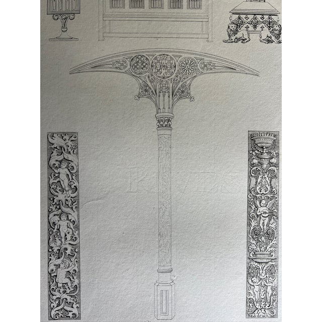 French Mid 19th Century Etching Reproduction of 15th Century Furniture and Arabesques by French Artist Nicolas Xavier Willemin For Sale - Image 3 of 8