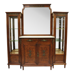 Antique French Louis XVI Style Marquetry Inlay Sideboard Buffet Curio Cabinet