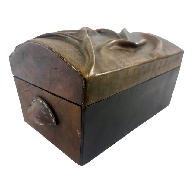 Vintage Hand-Crafted Leather Jewelry Box, 1980s For Sale