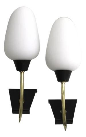 Sconces with Brass and Glass Shades from Lunel, France, 1960s, Set of 2