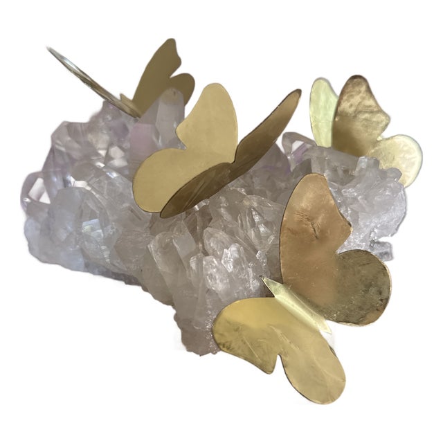 Brass Butterfly and Quartz Object For Sale