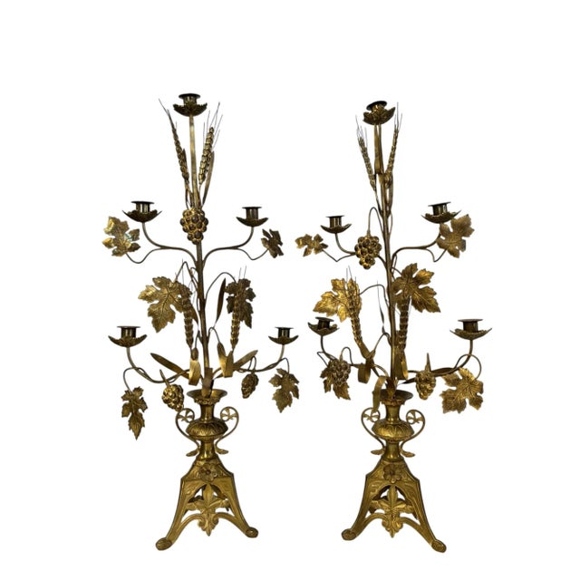 Antique French Girandoles 1800s in Harvest Motifs, Pair. For Sale - Image 4 of 6