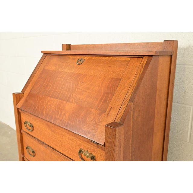 Lifetime Furniture Antique Mission Oak Arts & Crafts Drop Front Secretary Desk, Circa 1910 For Sale - Image 9 of 15