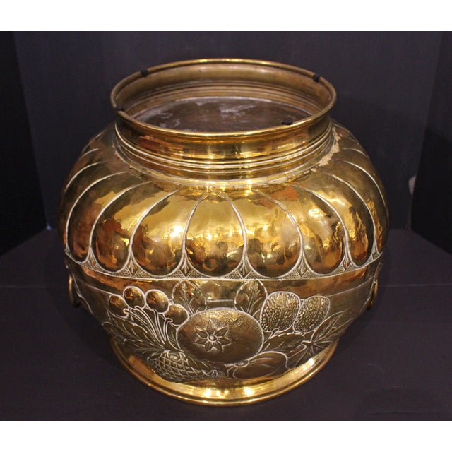 Metal Circa 1860-80 English Circular Repousse Brass Jardiniere For Sale - Image 7 of 7