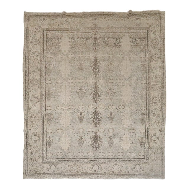 Antique Tabriz Botanical Distressed Rug - 9'1" x 10'5" For Sale