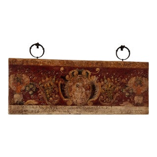 Horchow Exclusive Wooden Italian Baroque–Style Painted Wood Panel With Cherubs and Scrollwork For Sale