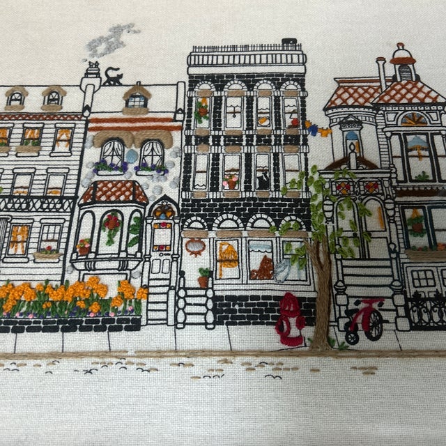 Contemporary Contemporary 1980’s Style “Center Street” Town Embroidery For Sale - Image 3 of 7