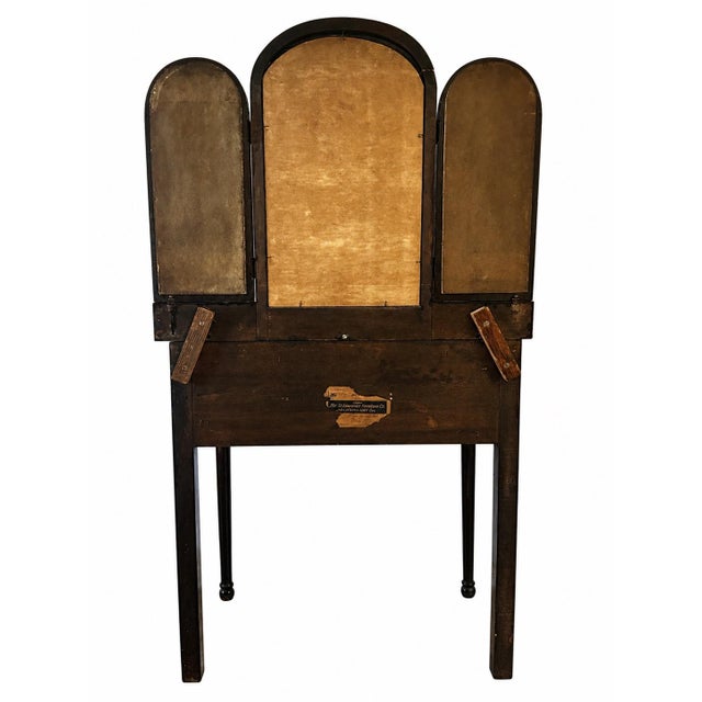 Brown Antique Early 20th Century Mahogany Wood Vanity With Tri Folding Arched Mirrors For Sale - Image 8 of 12