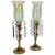 Steuben Pulled Feather Shades on Antique Brass Lamp With Prisms - a Pair For Sale