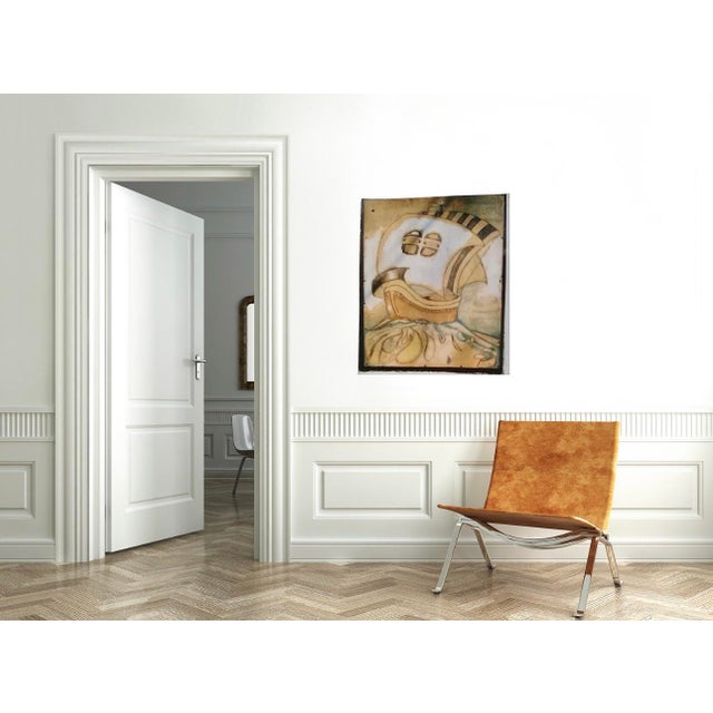 Tan Original Abstract Painting by Orson Welles, Folk Art, Circa 1920’s, 30” X 24” For Sale - Image 8 of 8