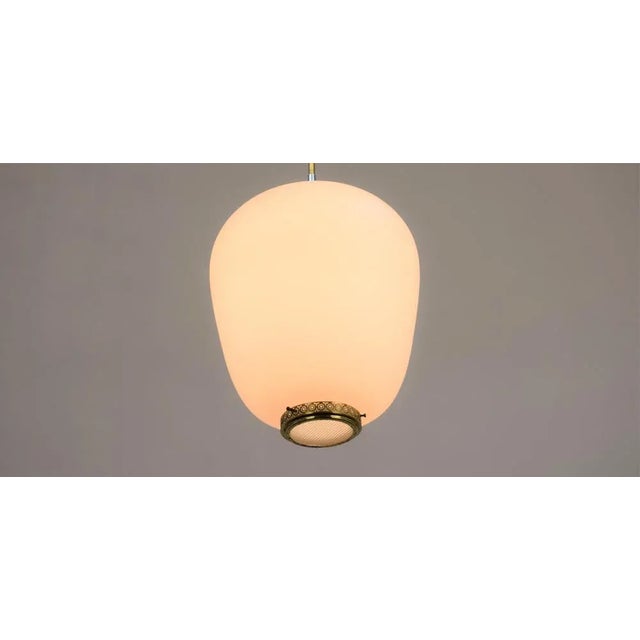 Modern Suspension Lamp in Opaline Glass and Brass, Italy, 1950s For Sale - Image 3 of 12