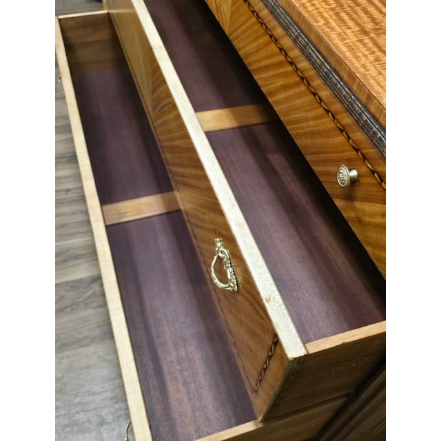 Stunning Antique Chevron & Burl Marquetry Inlaid Commode Chest of Drawers For Sale - Image 10 of 12