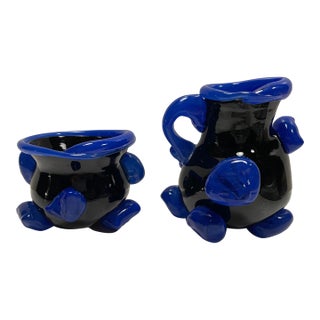 1990s Art Glass Cream and Sugar Coffee Set For Sale