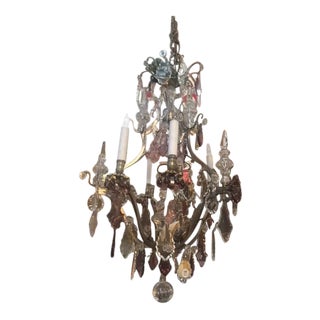 1900s French Silver Bronze Chandelier With Amethyst Crystal & Grape Motif For Sale