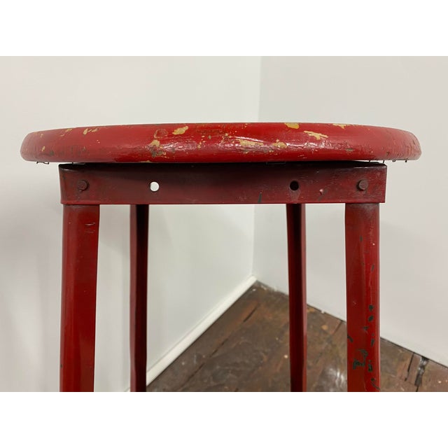 Red Painted Industrial Toledo Metal Furniture Stool For Sale In New York - Image 6 of 13