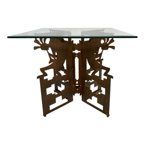 Native American Influenced Metal Base Glass Top Coffee Table
