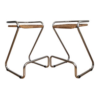 1970s Italian Chrome and Cane Counter Stools - a Pair For Sale
