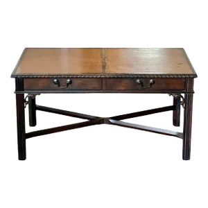 1940s Mahogany Chippendale Style Coffee Table With Leather Top and Drawers by Imperial