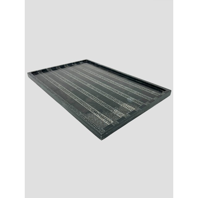 Beautiful black marble etched tray. Stripes and dots etched design. It is a perfect size to organize essentials on your...