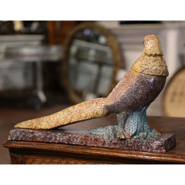 Early 20th Century French Painted Faience Pheasant Sculpture Signed Louis Dage For Sale - Image 9 of 12