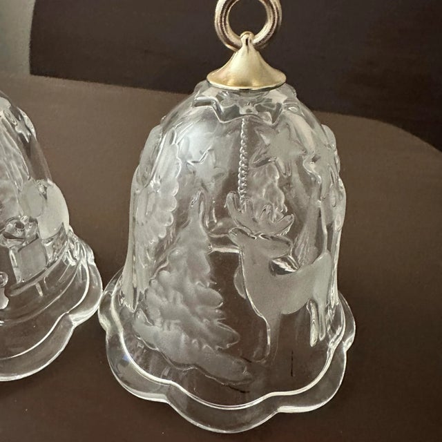 Glass Vintage Mikasa Embossed & Frosted Christmas/Holiday Themed Bells- a Pair For Sale - Image 7 of 12