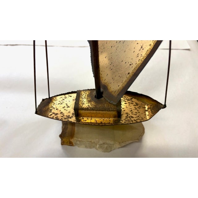 Mid Century Mario Jason Brass Sailboat Sculpture on Stone Base - Signed For Sale - Image 9 of 9