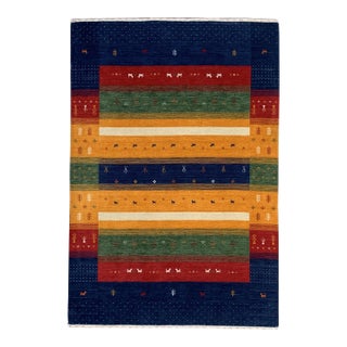 10x14 Gabbeh Navy Traditional Geometric Handmade Wool Carpet Rug For Sale