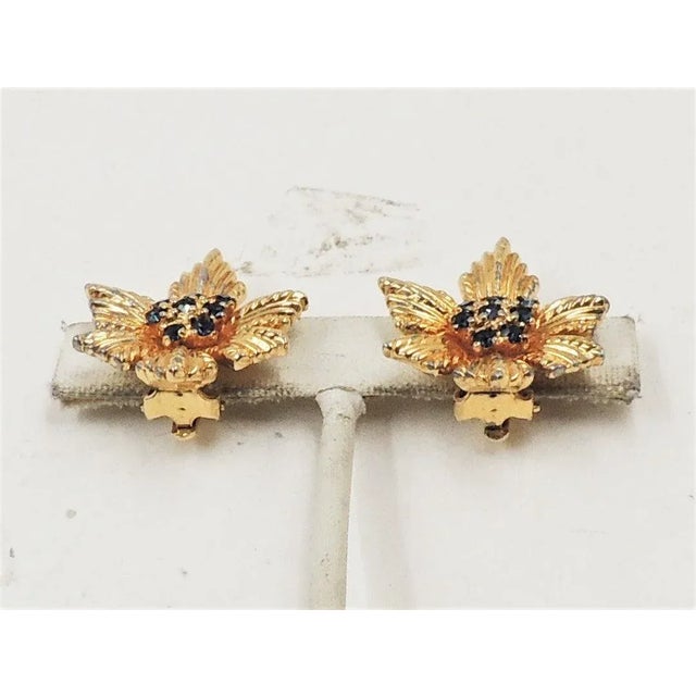 Metal Vintage 1960s Signed Jomaz Faux-Sapphire Flower Clip Earrings - 2 Pieces For Sale - Image 7 of 7
