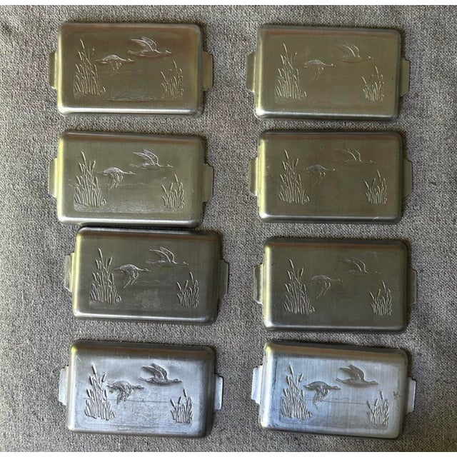 Mid-Century Modern Vintage Mid Century Stamped Aluminum Geese Mini Snack Trays Set of 8 For Sale - Image 3 of 5