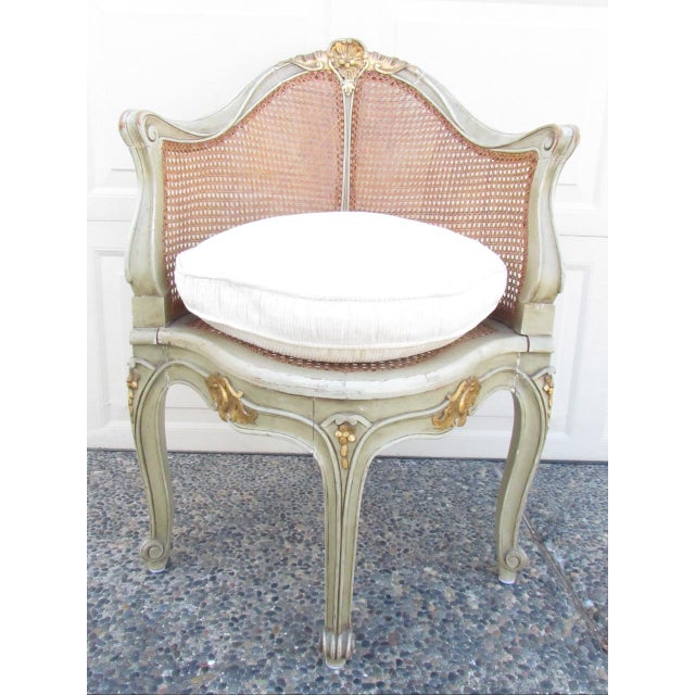 French Antique French Louis XV Style Painted Corner Chair For Sale - Image 3 of 18