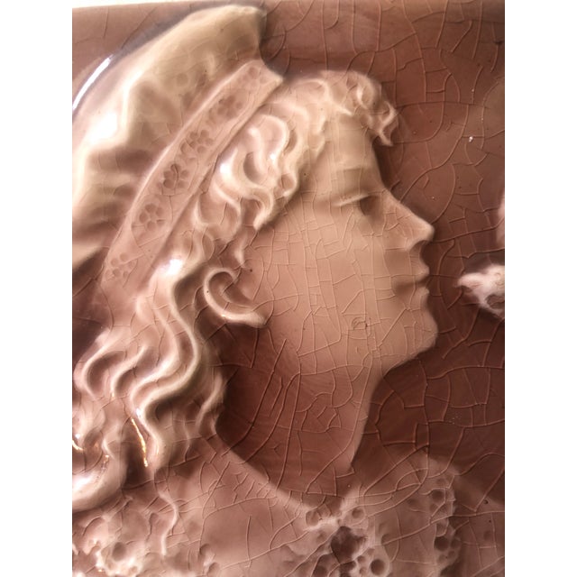 American Antique Late 19th Century Trent Tile Child With Bird For Sale - Image 3 of 5