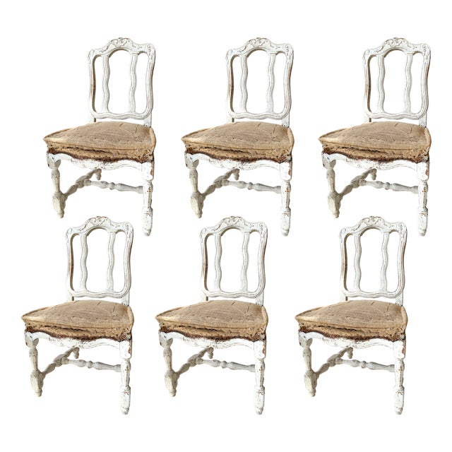 Antique French White Dining Chairs, 1800s, Set of 6 For Sale