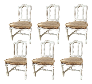 Antique French White Dining Chairs, 1800s, Set of 6
