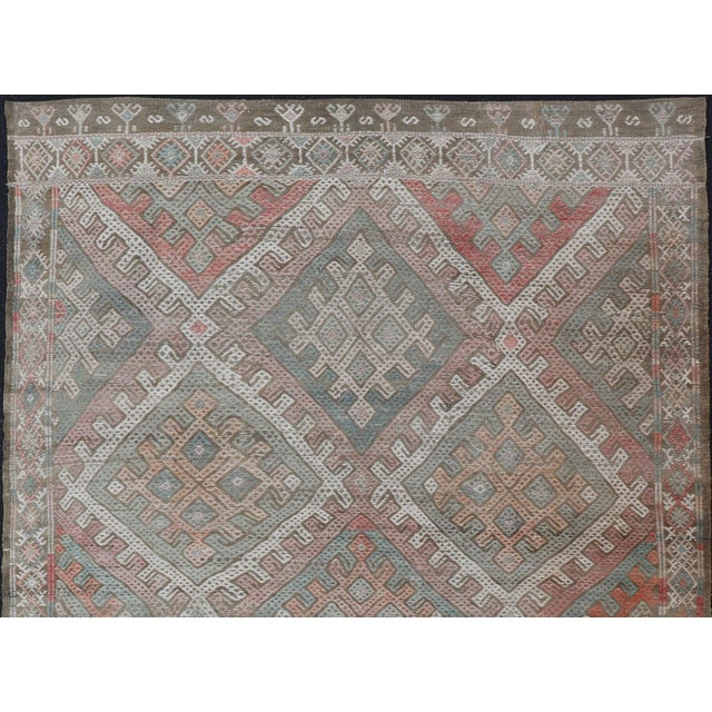 Mid 20th Century Vintage Turkish Embroidered Kilim Rug With Geometric Diamond Design 6'3 X 10'4 For Sale - Image 5 of 15